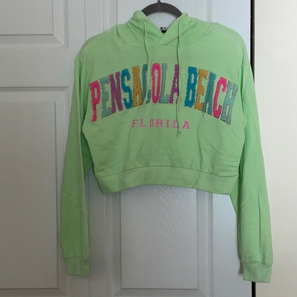 Vibrant Green Pensacola Beach Multicolor Text Hoodie Sweatshirt